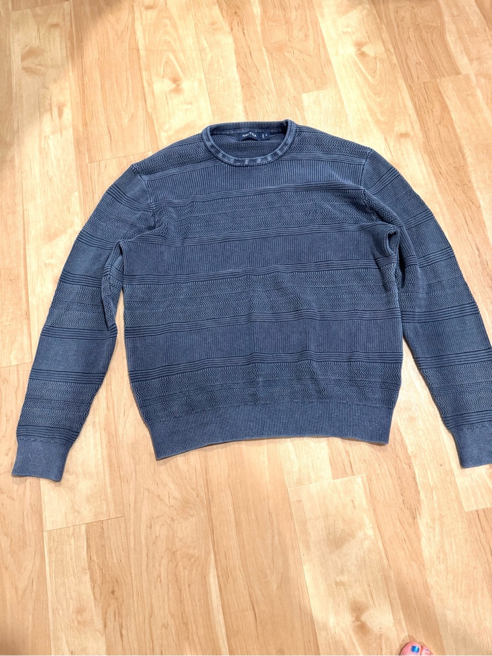 Nautica Men's Blue Textured 100% Cotton Crewneck Sweater XL